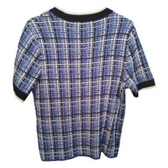 NWT Womens Blue White Plaid Thick Tweed Sweater Ann Taylor Preppy Twee Academia - Picture 4 of 5